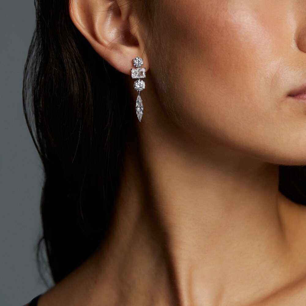 Nadri Beatrix Mixed Cubic Zirconia Drop Earrings, Rhodium / Silver, New with Tag